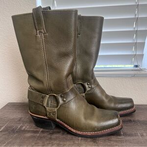 Rare Vintage Frye Olive Leather Harness Boots
